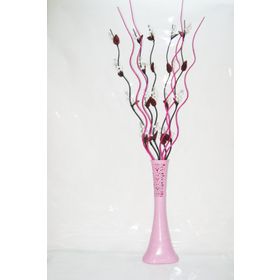 M3Decorium Pembe Desenli Uzun 5 Adet Beyaz Üzüm 5 Adet Fuşya Dal 60cm Vazo