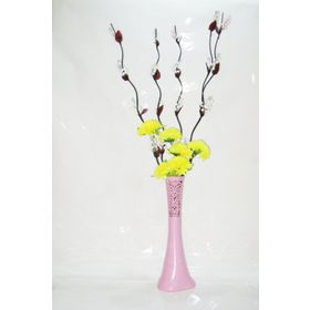 M3Decorium Pembe Desenli Uzun 5 Adet Beyaz Üzüm 6 Sarı Ortanca 60cm Vazo