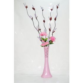 M3Decorium Pembe Desenli Uzun 5 Adet Mor Üzüm Pembe Ortanca 60cm Vazo
