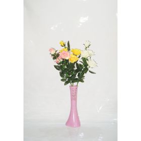 M3Decorium Pembe İşlemeli 3 Renk Gül 40cm Vazo