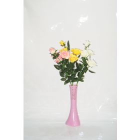 M3Decorium Pembe İşlemeli 3 Renk Gül 40cm Vazo