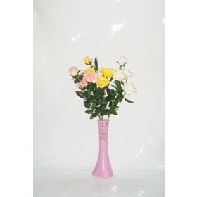 M3Decorium Pembe İşlemeli 3 Renk Gül 40cm Vazo