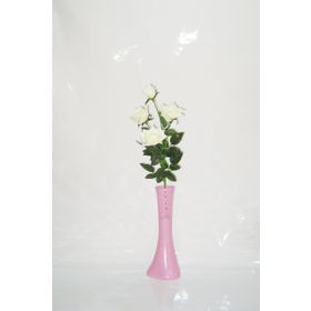M3Decorium Pembe İşlemeli Beyaz Gül 40cm Vazo