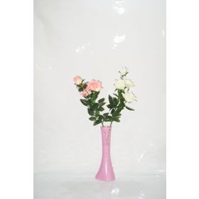 M3Decorium Pembe İşlemeli Pembe Beyaz Gül 40cm Vazo