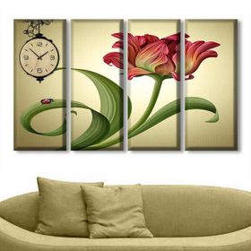 M3Decorium Pembe Lale Kanvas Tablo Duvar Saati