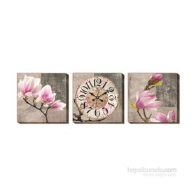 M3Decorium Pembe Lale Kanvas Tablo Duvar Saati