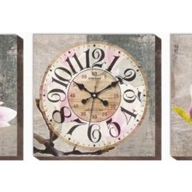 M3Decorium Pembe Lale Kanvas Tablo Duvar Saati