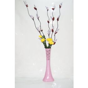 M3Decorium Pudra Pembe Desenli Uzun 5 Mor Üzüm Dalı Sarı 4 Gül 60cm Vazo