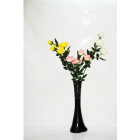 M3Decorium Siyah Desenli Üç Renk Gül 60cm Vazo