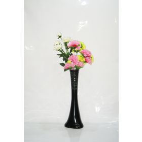 M3Decorium Siyah Desenli ve Çiçekler 60cm Vazo