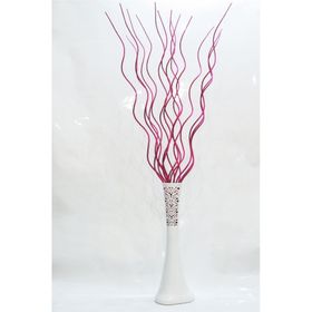 M3Decorium Uzun Desenli ve 20 Adet Fuşya Renkli Koyu Pembe Dal 60cm Vazo