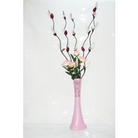 M3Decorium Uzun Pembe Desenli 5 Adet Beyaz Üzüm Çiçek Pembe Gül 60cm Vazo