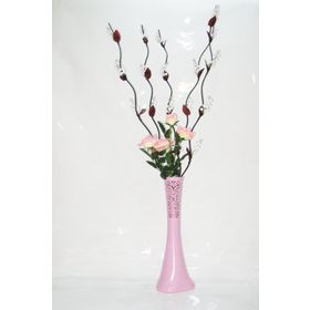 M3Decorium Uzun Pembe Desenli 5 Adet Beyaz Üzüm Çiçek Pembe Gül 60cm Vazo