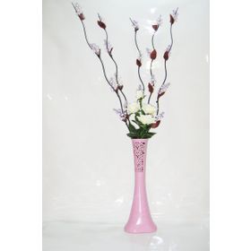 M3Decorium Uzun Pembe Desenli 5 Adet Mor 20 Salkım Üzüm Beyaz Gül 60cm Vazo