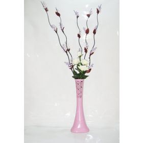 M3Decorium Uzun Pembe Desenli 5 Adet Mor 20 Salkım Üzüm Beyaz Gül 60cm Vazo