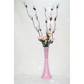 M3Decorium Uzun Pembe Desenli 5 Adet Mor Üzüm 5 Adet Pembe Gül 60cm Vazo