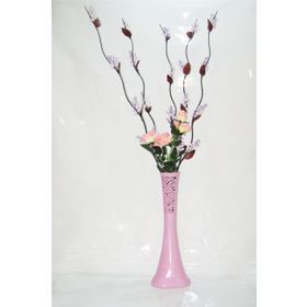 M3Decorium Uzun Pembe Desenli 5 Adet Mor Üzüm 5 Adet Pembe Gül 60cm Vazo