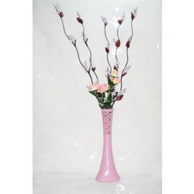 M3Decorium Uzun Pembe Desenli 5 Adet Mor Üzüm 5 Adet Pembe Gül 60cm Vazo
