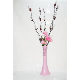 M3Decorium Uzun Pembe Desenli 5 Beyaz Salkım Üzüm 6 Pembe Ortanca 60cm Vazo