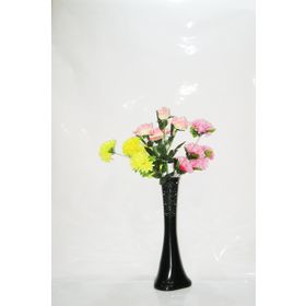 M3Decorium Uzun Siyah Desenli Renkli Ortancalar ve Sarı Gül 60cm Vazo