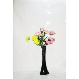 M3Decorium Uzun Siyah Desenli Renkli Ortancalar ve Sarı Gül 60cm Vazo