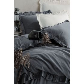 Macas Home Graphite %100 Pamuklu Fırfırlı Tek Kişilik Nevresim Takımı