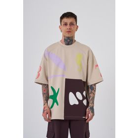 Machinist 87 Sea Shells Baskılı Açık Bej Kahverengi Oversize Erkek T-shirt