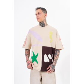Machinist 87 Sea Shells Baskılı Açık Bej Kahverengi Oversize Erkek T-shirt