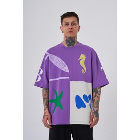 Machinist 87 Sea Shells Baskılı Mor Gri Oversize Erkek T-shirt