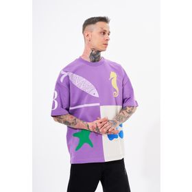 Machinist 87 Sea Shells Baskılı Mor Gri Oversize Erkek T-shirt