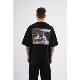 Machinist Alf Baskılı Siyah Oversize Erkek T-shirt