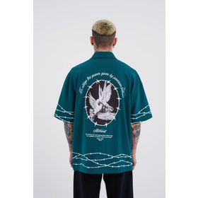 Machinist Barbed Wire Baskılı Petrol Oversize Erkek T-shirt