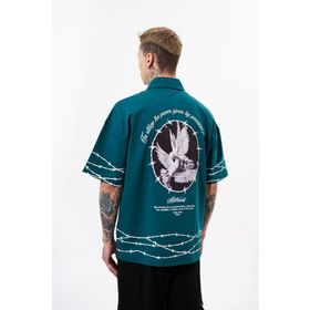 Machinist Barbed Wire Baskılı Petrol Oversize Erkek T-shirt
