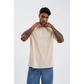 Machinist Basic Super Bej Pamuklu Oversize Erkek T-shirt