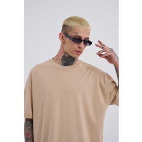 Machinist Basic Super Bej Pamuklu Oversize Erkek T-shirt