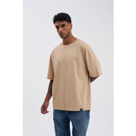 Machinist Basic Super Bej Pamuklu Oversize Erkek T-shirt