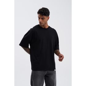 Machinist Basic Super Siyah Pamuklu Oversize Erkek T-shirt
