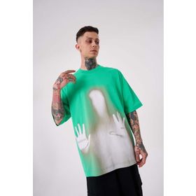 Machinist Believe Me Açık Yeşil Baskılı Oversize Erkek T-shirt