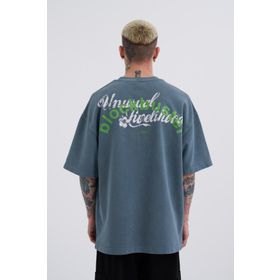 Machinist Blockbuster Baskılı Ghost Cloudy Yıkamalı Oversize Erkek T-shirt