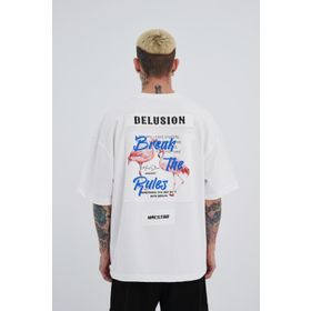 Machinist Break The Rules Baskılı Ekru Oversize Erkek T-shirt