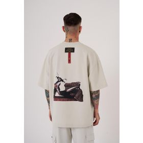 Machinist Carpet Patch Baskılı Gri Oversize Erkek T-shirt
