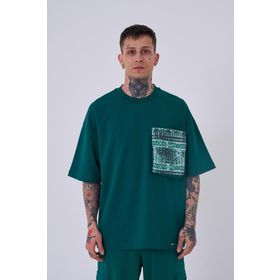 Machinist Cep Detay Baskılı Petrol Yeşili Oversize Erkek T-shirt