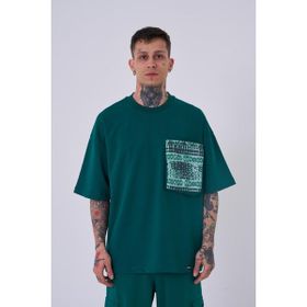 Machinist Cep Detay Baskılı Petrol Yeşili Oversize Erkek T-shirt