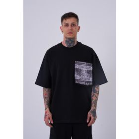 Machinist Cep Detay Baskılı Siyah Oversize Erkek T-shirt