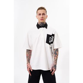 Machinist Constrast Pocket Ekru Oversize Polo Yaka Erkek T-shirt