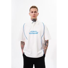 Machinist Contrast Piping Baskılı Ekru Oversize Polo Yaka Erkek T-shirt