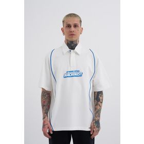 Machinist Contrast Piping Baskılı Ekru Oversize Polo Yaka Erkek T-shirt