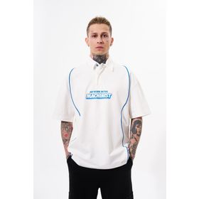Machinist Contrast Piping Baskılı Ekru Oversize Polo Yaka Erkek T-shirt