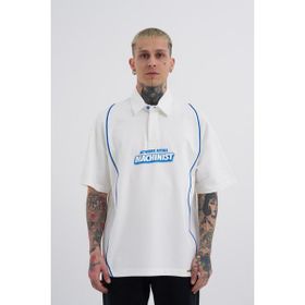 Machinist Contrast Piping Baskılı Ekru Oversize Polo Yaka Erkek T-shirt