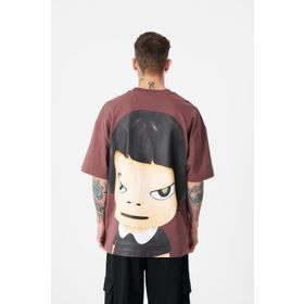Machinist Cosmic Light Baskılı Mürdüm Oversize Erkek T-shirt